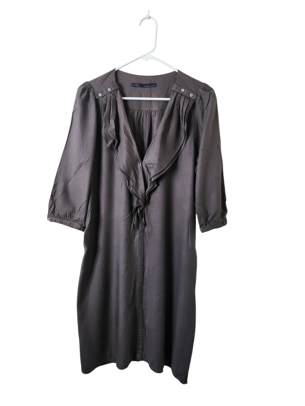 Zara Basic Ruffled Puff Sleeve Dress